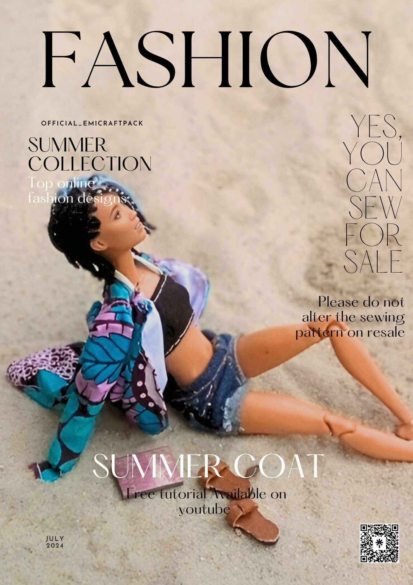 Summer coat Sewing Pattern for 11” Fashion Dolls