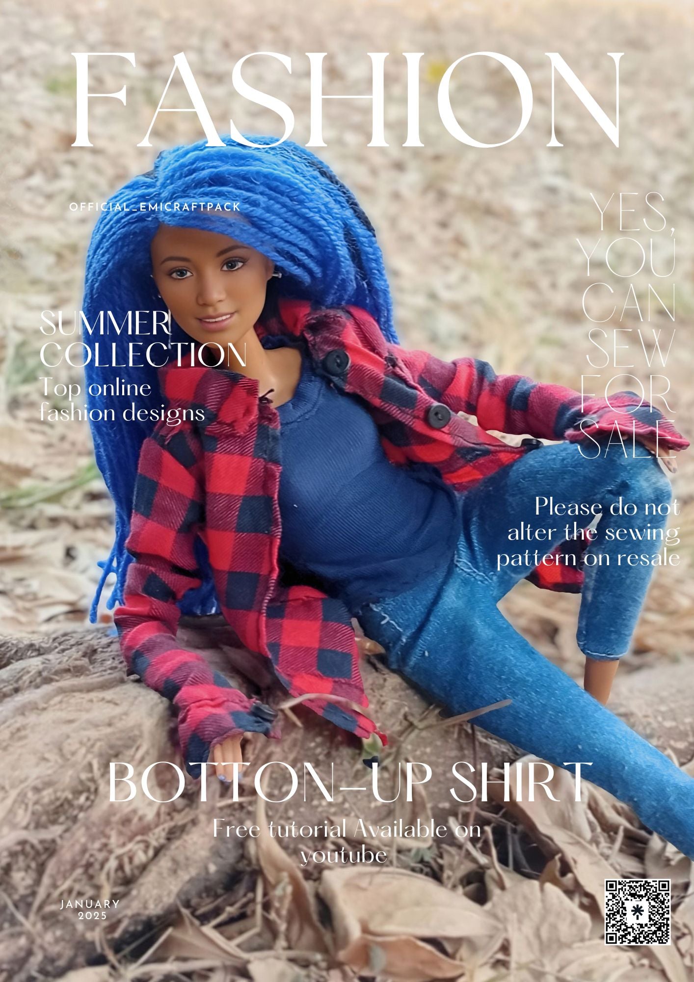 Classic botton-up shirt Sewing Pattern for 11” Fashion Dolls