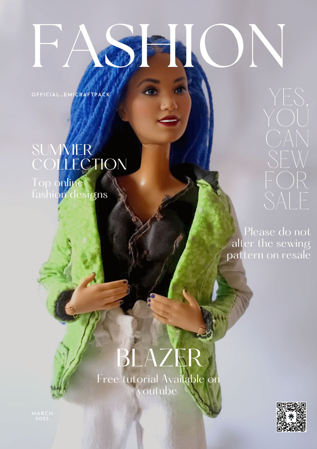 Classic Blazer Sewing Pattern for 11” Fashion Dolls